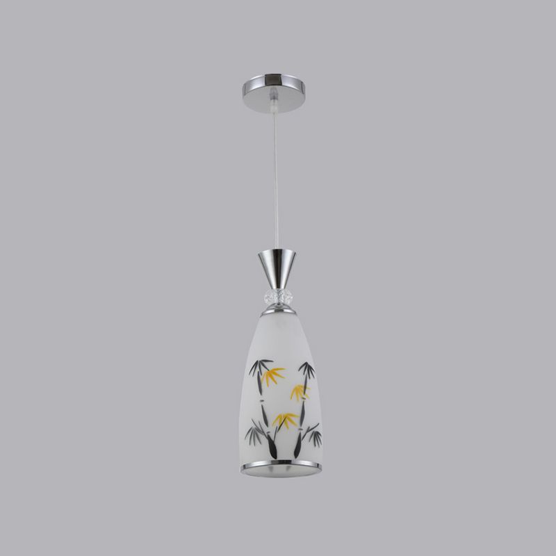 Modern Style Pendant Light Print Glass Shade Suspension Light for Dining Room
