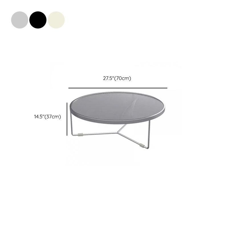 Modern Round Coffee Table Glass Top and Iron Coffee or End Table Cross Legs