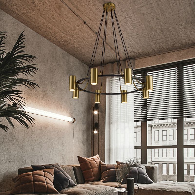 Lámpara de lámpara de metal de estilo posmoderno lámpara de oro cilindro luz colgante