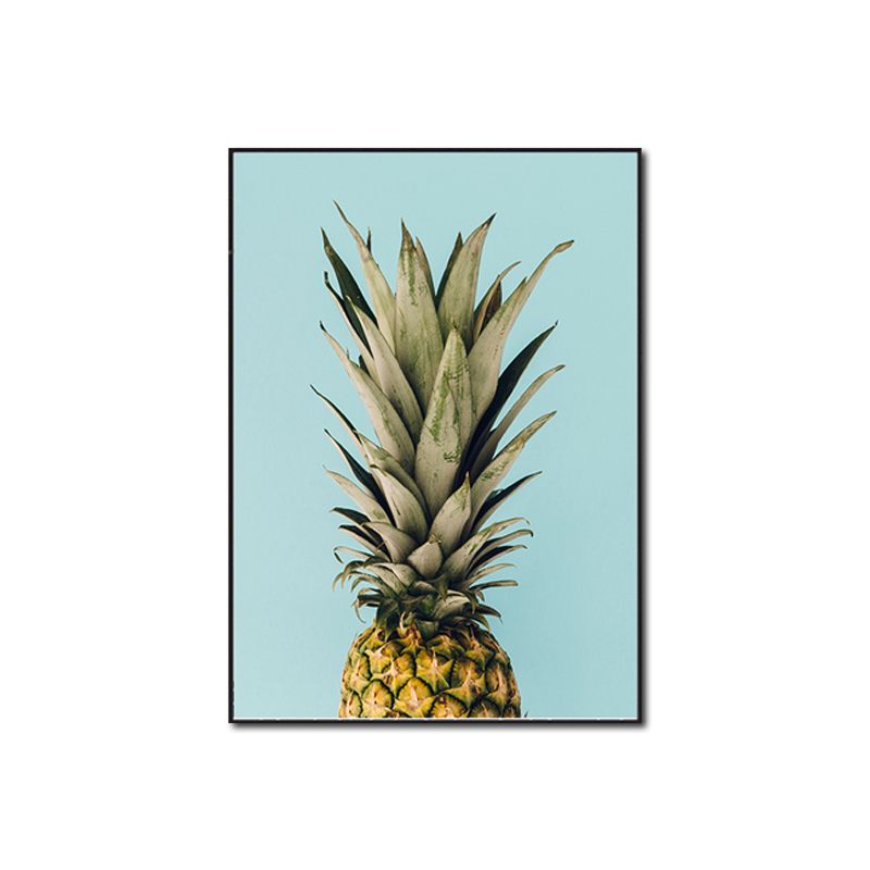 Nordic Photography Pineapple Wall Art Sitting Room Canvas Print in Green on Blue