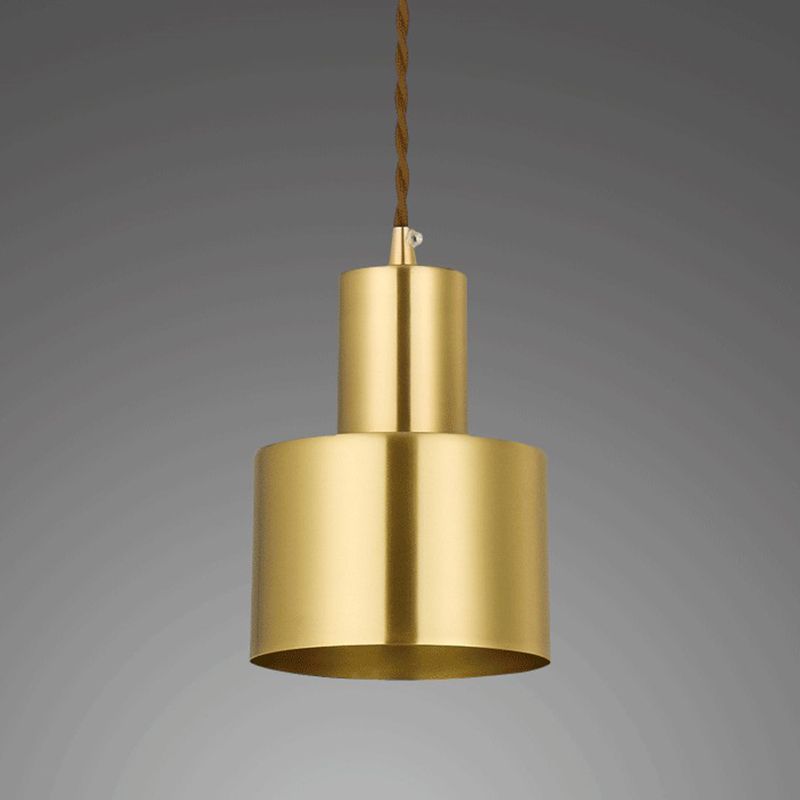 Post-Modern Cylindrical Shape Pendant Light Brass 1 Light Small Suspension Light  for Living Room