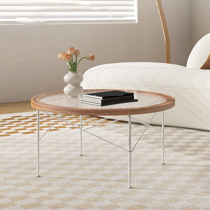 Tropical Style Glass Coffee Table Round 4 Legs Cocktail Table