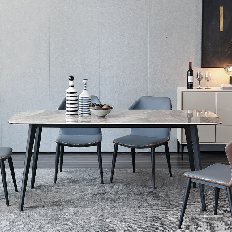 Metal Contemporary Rectangle Dining Table Sintered Stone Top Table for Dining Room