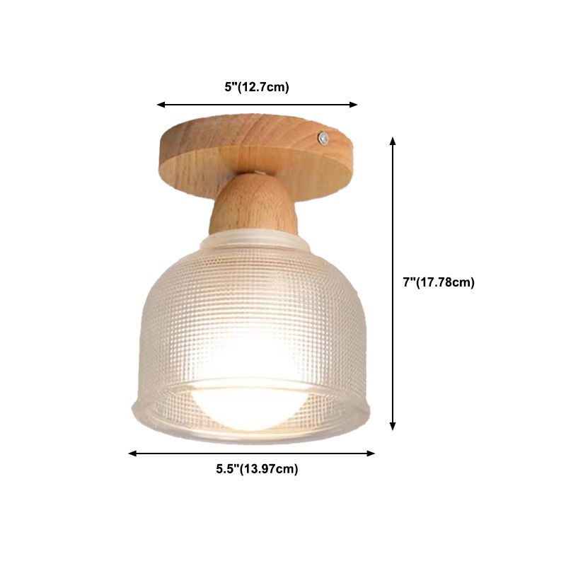 Modern Ceiling Light 1-Light Wooden Ceiling Mount Light with Glass Shade for Bedroom