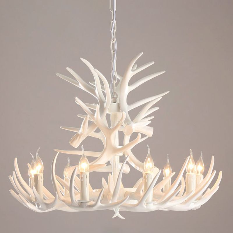Resin Deer Horn Shaped Suspension Light Traditional Restaurant Chandelier Lighting