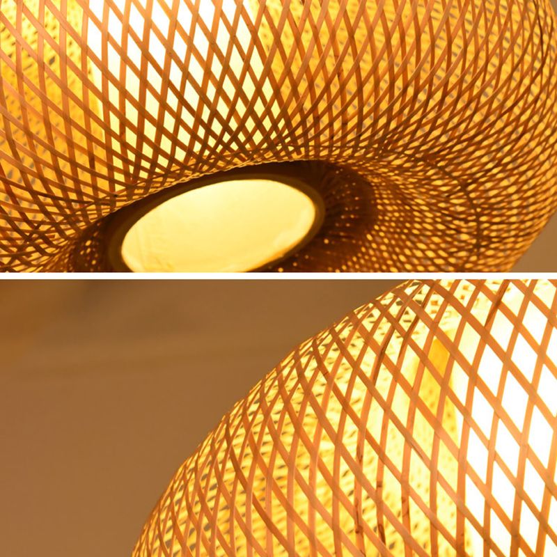 Chinese Pear-Shaped Pendant Lighting Fixtures Rattan Hanging Light with Hanging Cord for Restaurant