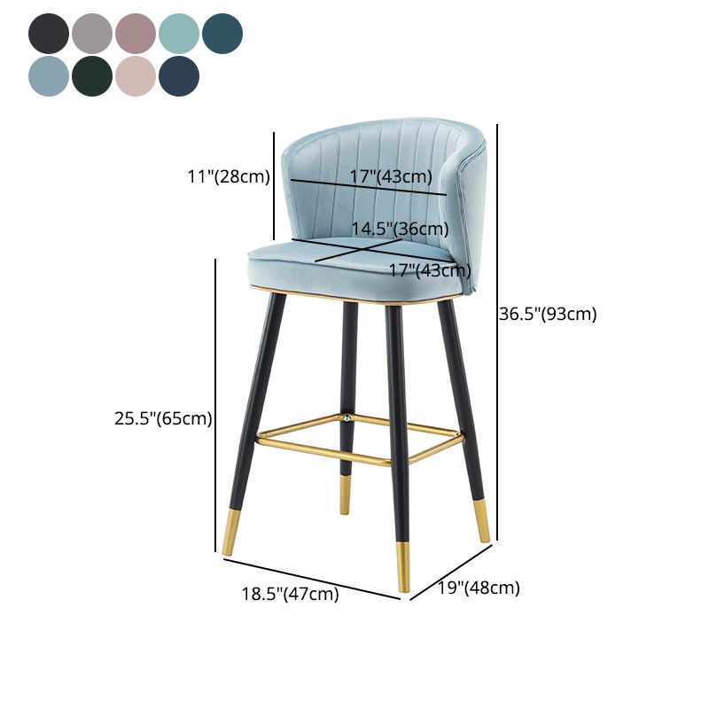 Scandinavian Iron Upholstered Counter Stools Black Low Back Bar Stools with Footrest