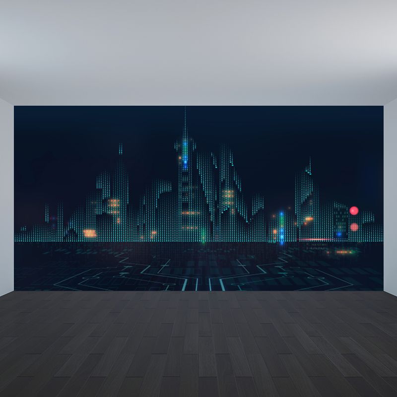 Contemporary City Building Mural Soft Color Stain-Proofing Wall Art for Dining Room