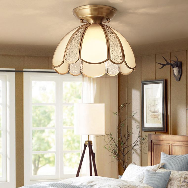 1-Light Bowl Shade Flush Mount Lighting Colonial Style Glass Flush Mount for Hallway