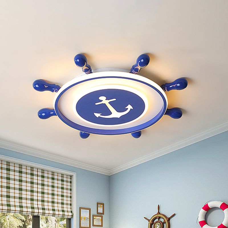 Circle Ceiling Mounted Light Nordic Acrylic LED Bedroom Flush Lamp Fixture with Rudder Design in Blue