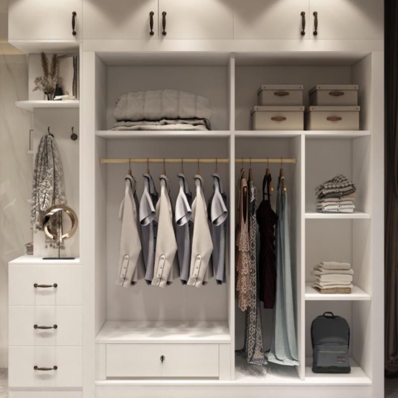 Contemporary Wardrobe White Colour Wooden Wardrobe Closet With 2 Drawers