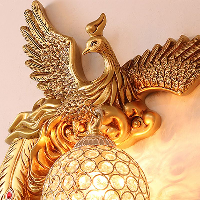 Iluminación de apliques de pared de pavo real lámpara de iluminación de pared de oro de estilo tradicional de estilo tradicional