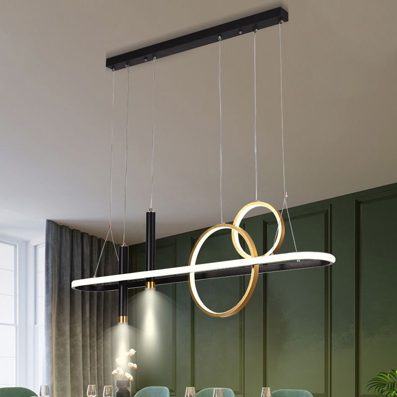 Modern Geometric Island Light Metal 39.5" Wide Island Pendant in Black for Dining Room