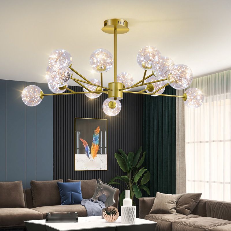 Contemporary Sphere Chandelier Lights Glass Pendant Light in Gold
