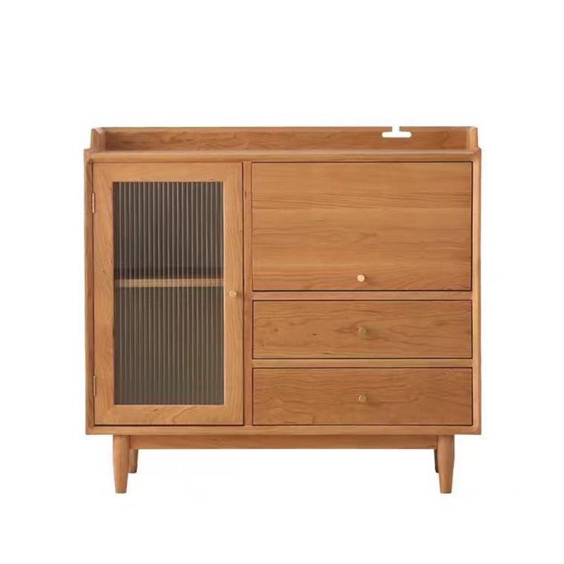 Modern Solid Wood Glass Doors Sideboard Cabinet with Cabinets and Drawers