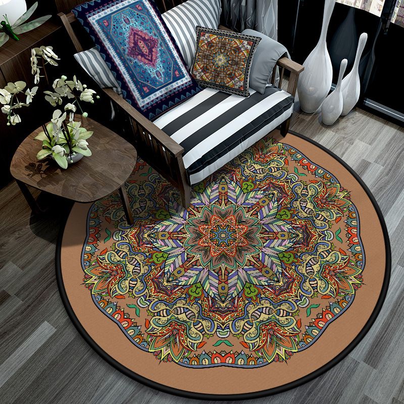 Retro Mandala Indoor Teppich dunkle Farbe marokkanischer Teppich Polypropylen nicht rutscher Haustierfreundlicher Waschung Teppich für Wohnzimmer