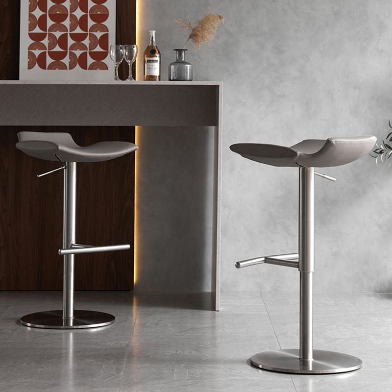 Contemporary Adjustable Backless Counter High Stool with Leather Cushion