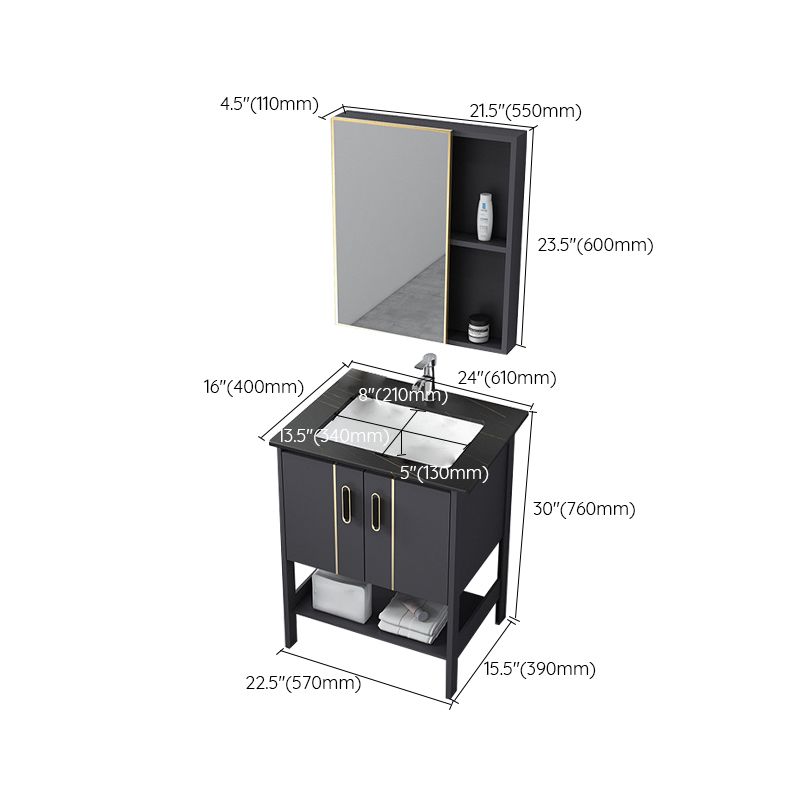 Single Sink Vanity Shelving Included Metal Frame 2 Doors Freestanding Modern Vanity