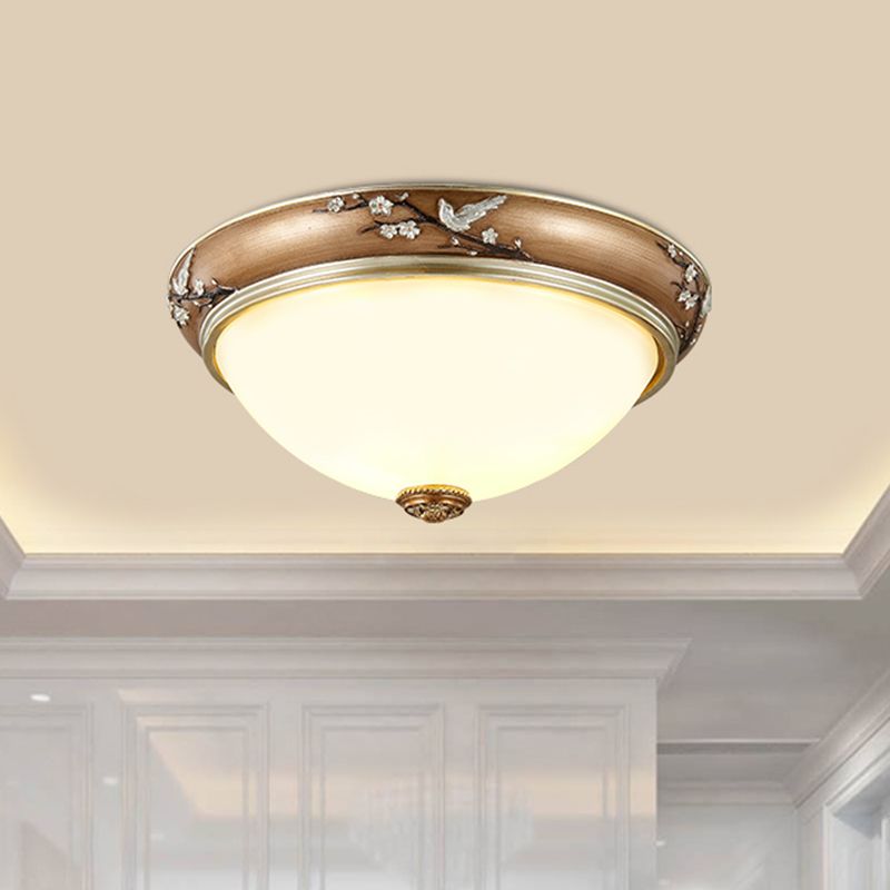 11"/15"/19" Wide 2/3-Head Lighting Fixture Antiqued Dome Beveled Crystal Flush Mount Ceiling Light in Brown
