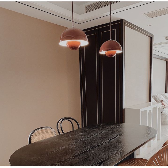 1 Light Semicircle Hanging Light Fixture Nordic Style Aluminum Ceiling Light with Hanging Cord for Restaurant