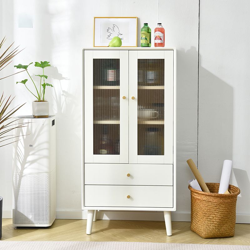 Modern Glass Paned Accent Cabinet 1-Door Solid Wood Chest with 2 Drawers
