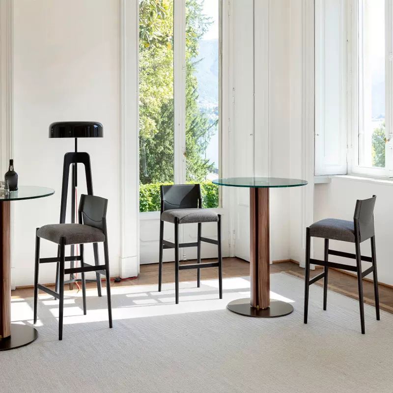 Contemporary Upholstered Armless Bar Stool with Solid Wood Legs