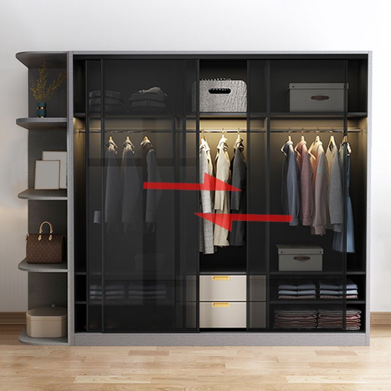 Contemporary Wood and Tempered Glass Wardrobe Freestanding Wardrobe Armoire without Light