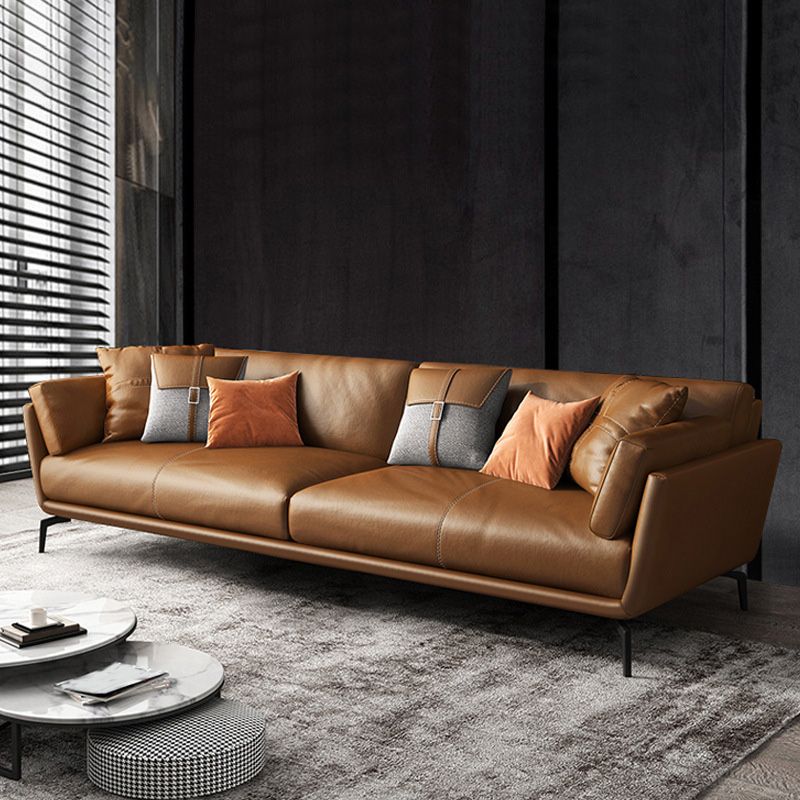 Contemporary Pillow Top Arm Seating Cushions with Pillows Sofa in Orange