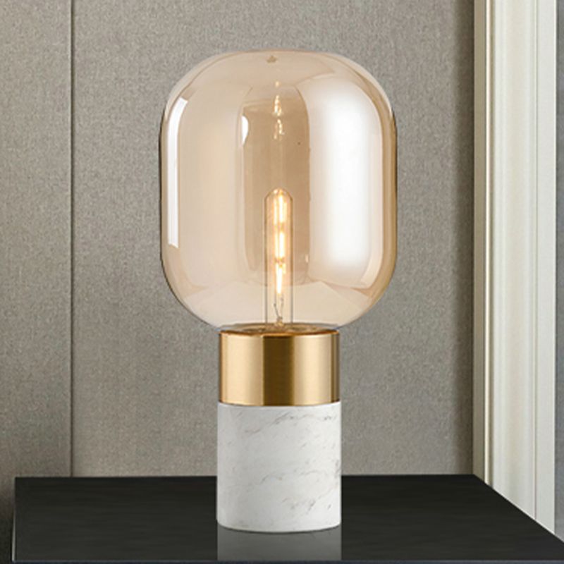 Urn Table Light Modern Amber Glass 1 Head Bedside Nightstand Lamp with Marble Base
