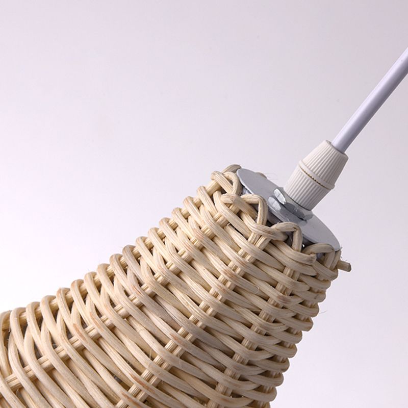 Hand-weaving Bamboo Bell Shape Hanging Light Asian Rattan Shade Single Light Pendant Lamp with 59" Hanging Wire