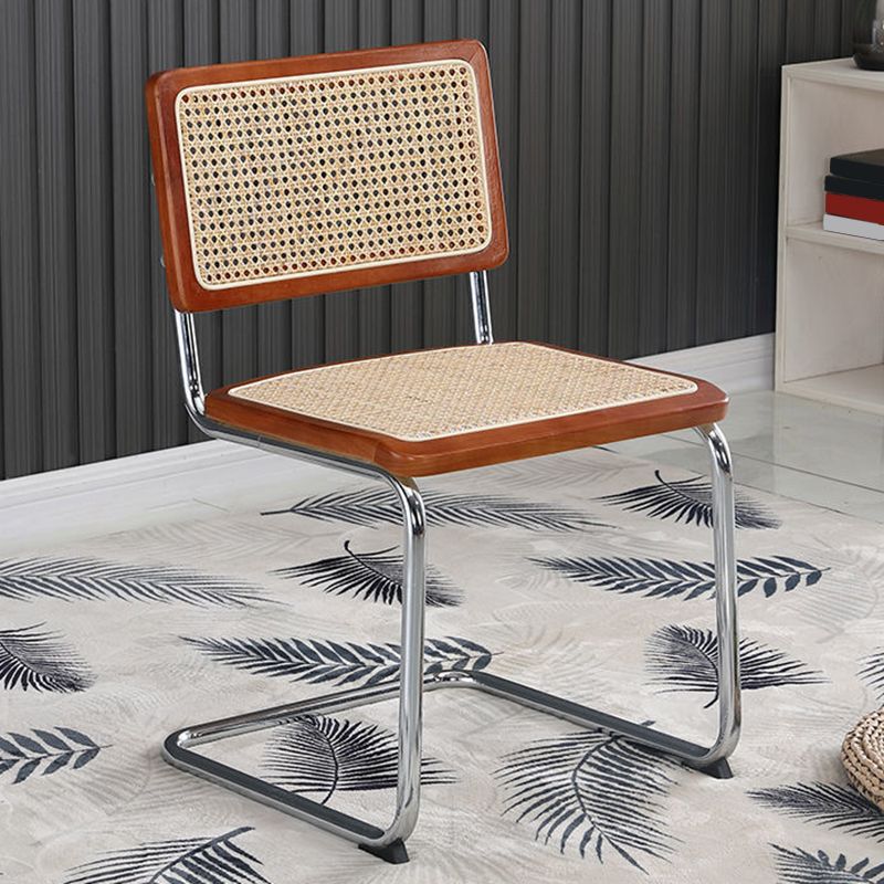 Metal Side Chair Modern Style Open Back Armless Chair with Silver Leg