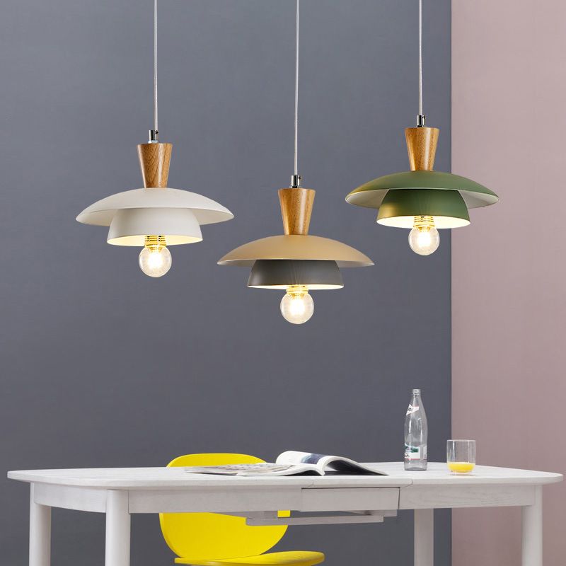 Saucer Pendant Lamp Wooden Nordic Hanging Light Fixture for Dining Room