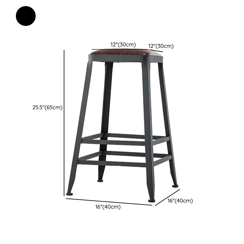 Industrial Armless Counter Stool Iron Bar Stool with Leather Cushion and Footrest
