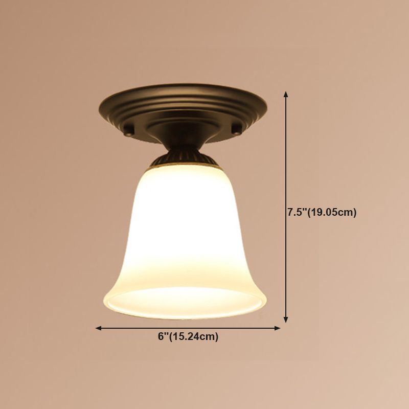 Glass Shaded Close to Ceiling Lamp Simplistic Aisle Semi-Flush Mount in Black