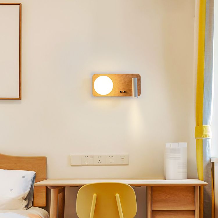 2 Lights Geometric Wall Light Modern Style Wood Wall Mount Light Fixture