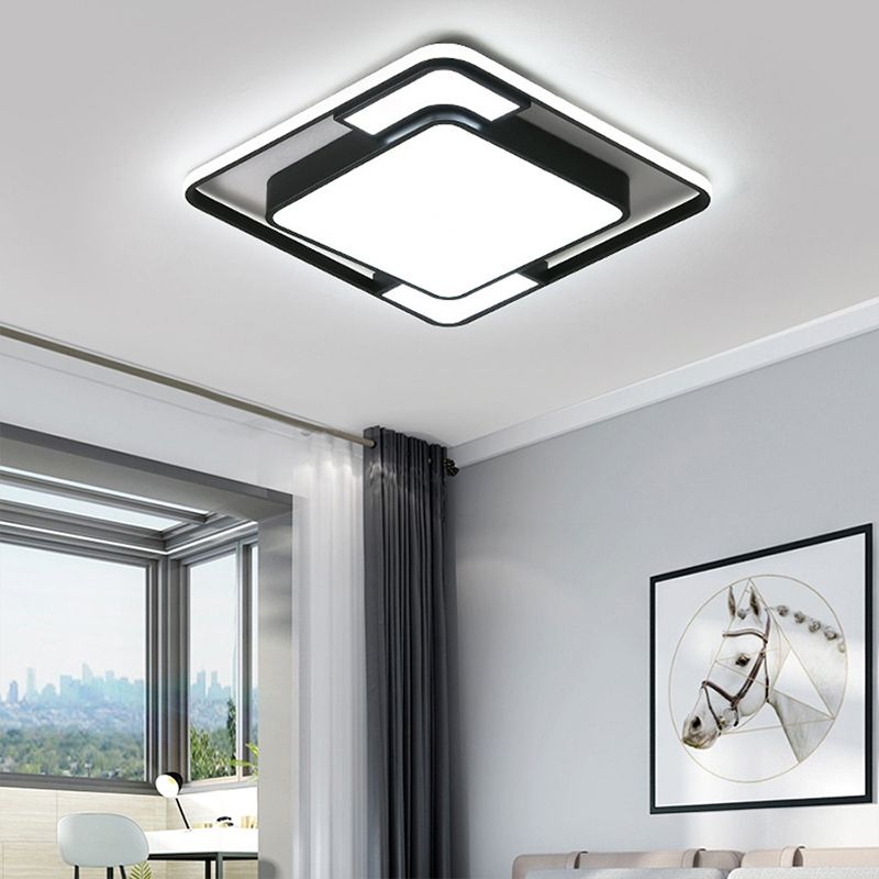 Square/Round/Rectangle Acrylic Ceiling Flush Nordic Black LED Flush Mount Recessed Lighting in White/3 Color Light