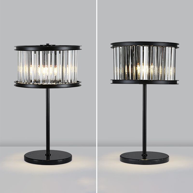 American Style Crystal Table Lamp Black 3 Lights Desk Lamp for Bedroom