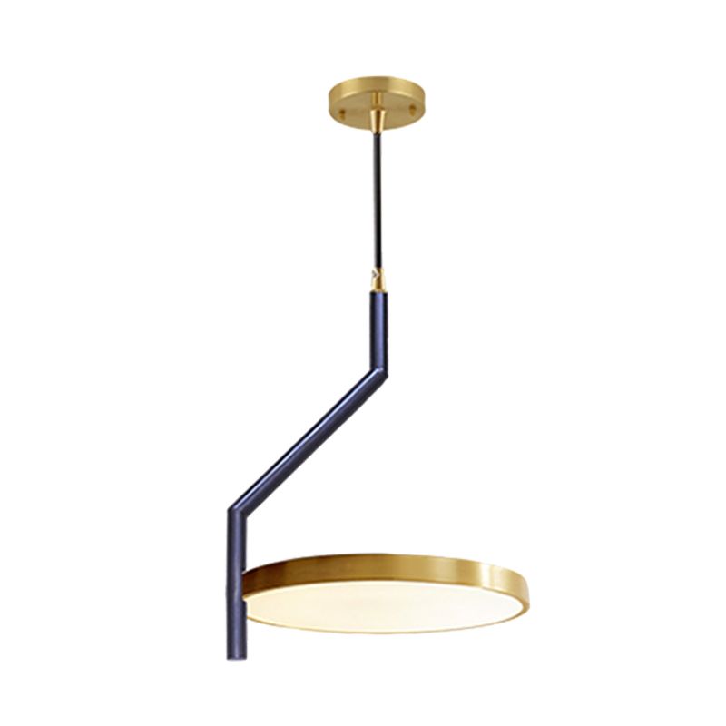 Black and Gol Circle Plafond Pendard Light moderniste Metal LED Suspension Lampe avec tige incurvée pour le salon