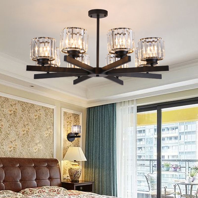 Cristallo trasparente Crystal Cilindrico Leonaio Lampaggio Light Modern Style Living Soggiorno pendenti in nero