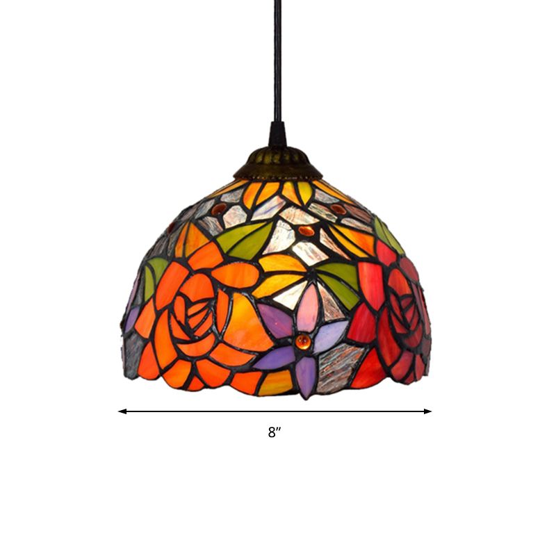 1 Glühbirnenschlafzimmer Anhänger leichte Tiffany Deckenheizlicht mit blühender Orange geschnittener Glasschatten