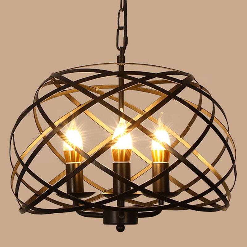 Cage Shaped Restaurant Chandelier Light Fixture Industrial Metal Black Pendant Light Fixture