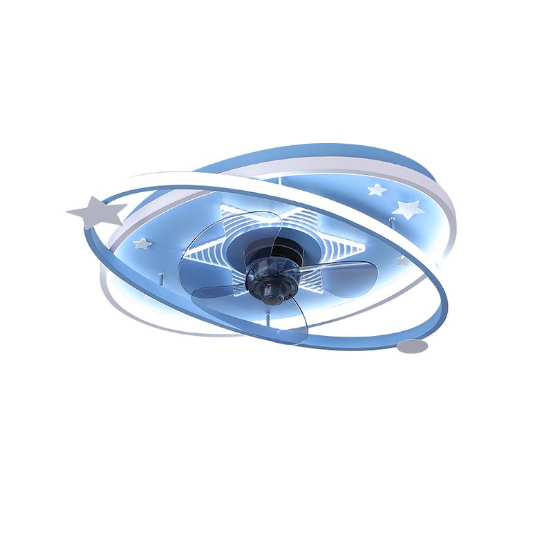 Fernbedienung Oval Child Room Halbflush Mount Light Metal 21,5 "breit LED Minimalistische Deckenlüftungslampe, 3 Klingen