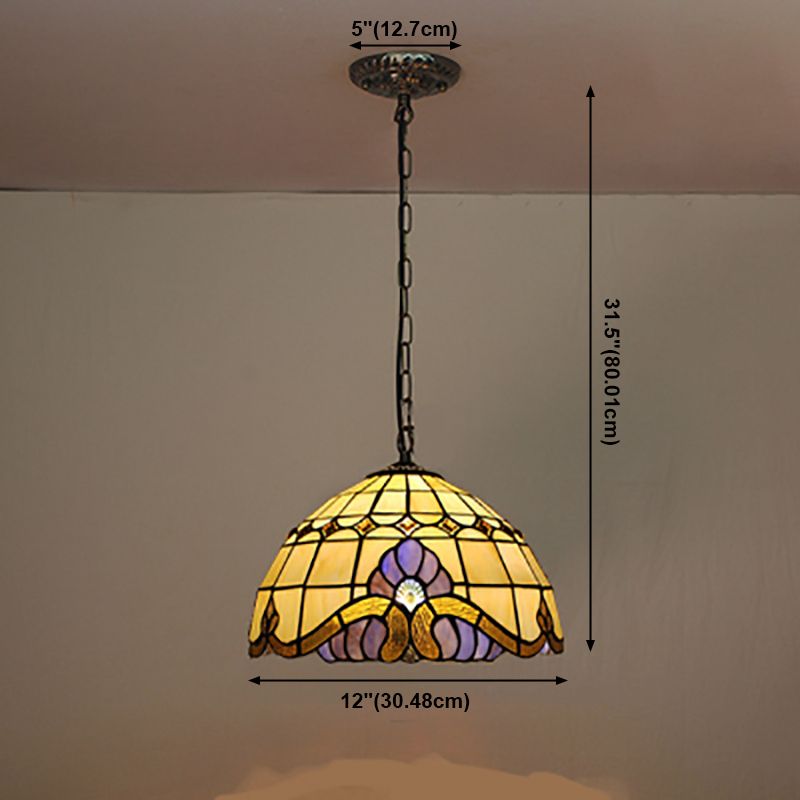 Mediterranean Suspended Lighting Fixture Tiffany Style Bowl Pendant Lighting for Living Room