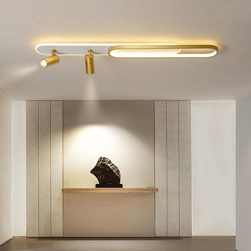 Indoor LED Semi Flush Ceiling Light in Modern Simplicity Metal Ceiling Fixture with Oblong Acrylic Shade