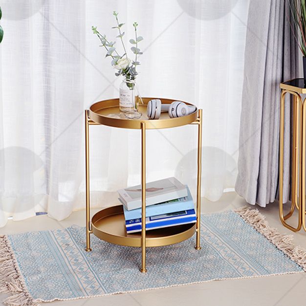 Mid-Century Round Tray Top Side Table Metal 4 Legs End Table with Shelf