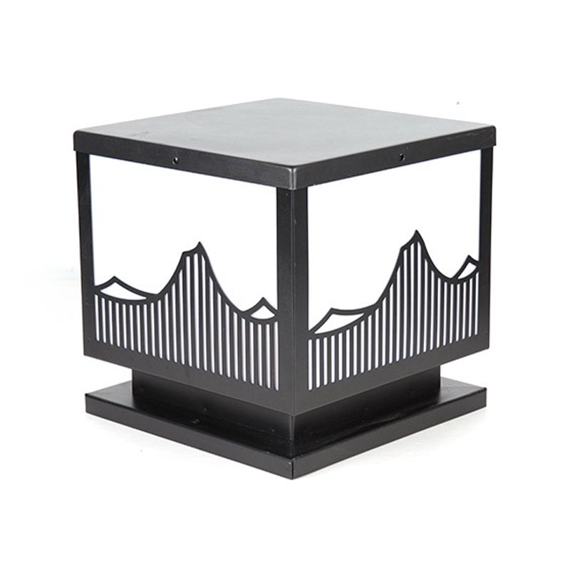 Square Shape Metal Pillar Lamp Modern Style 1 Light Waterproof Outdoor Light in Black