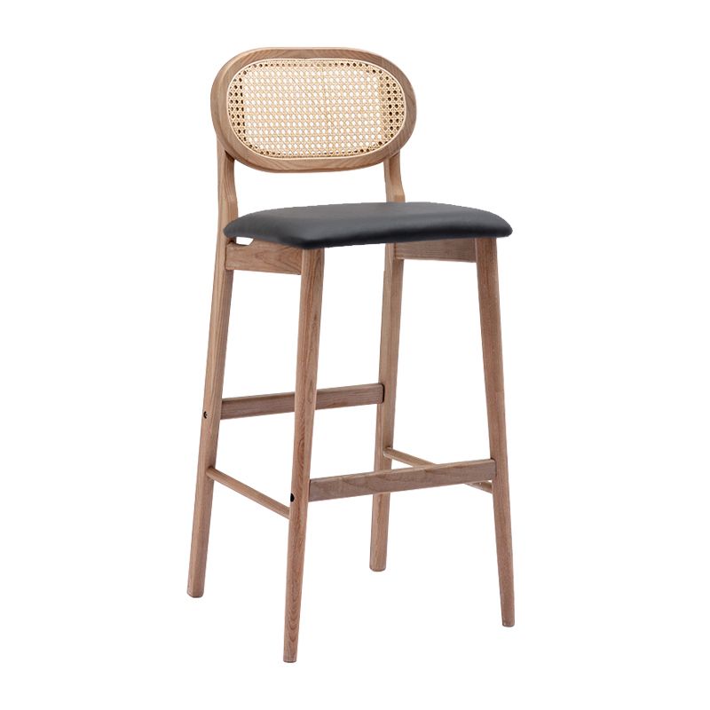 Contemporary Ash Wood Bar Stools Indoor Rattan Low Back Stool