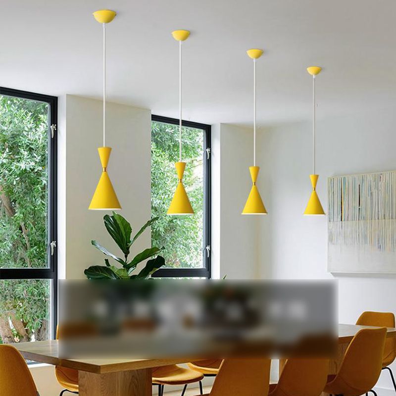 Macaron Style Hanging Light Fixture 1-Light Pendant Lamp with Metal Shade for Bedroom