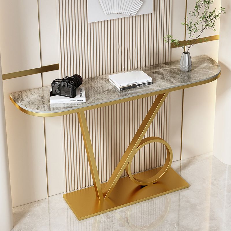 Half Moon Stone Console Table 12" W Glam Stain Resistant Accent Table for Hall