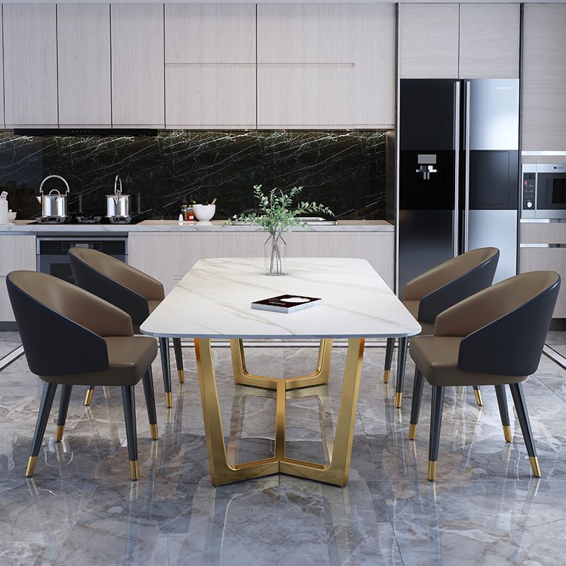 Rectangle Shape Glam Dining Table White Fixed Table with Sintered Stone